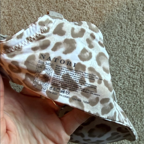 Natori t shirt bra full coverage sand leopard lace brown beige size 34DD - Picture 4 of 5